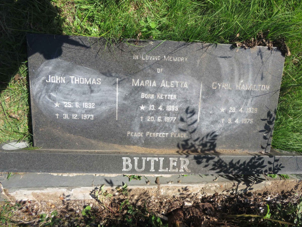 BUTLER John Thomas 1892-1973 & Maria Aletta KEYTER 1895-1977 :: BUTLER Cyril Hamilton 1929-1975