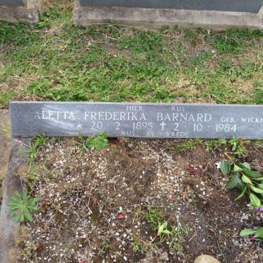BARNARD Aletta Frederika nee WICKHAM 1895-1984
