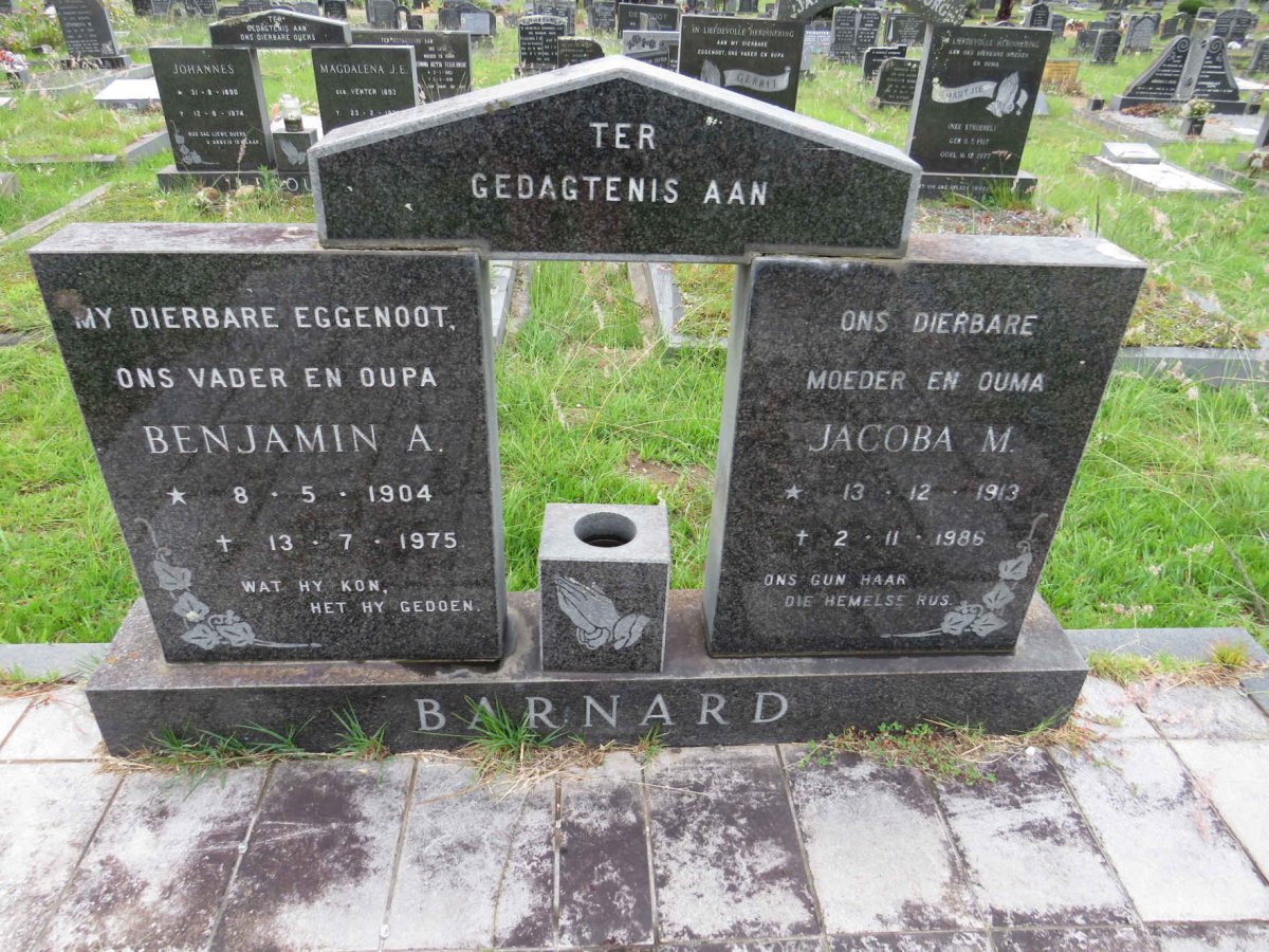 BARNARD Benjamin A. 1904-1975 & Jacoba M. 1913-1986