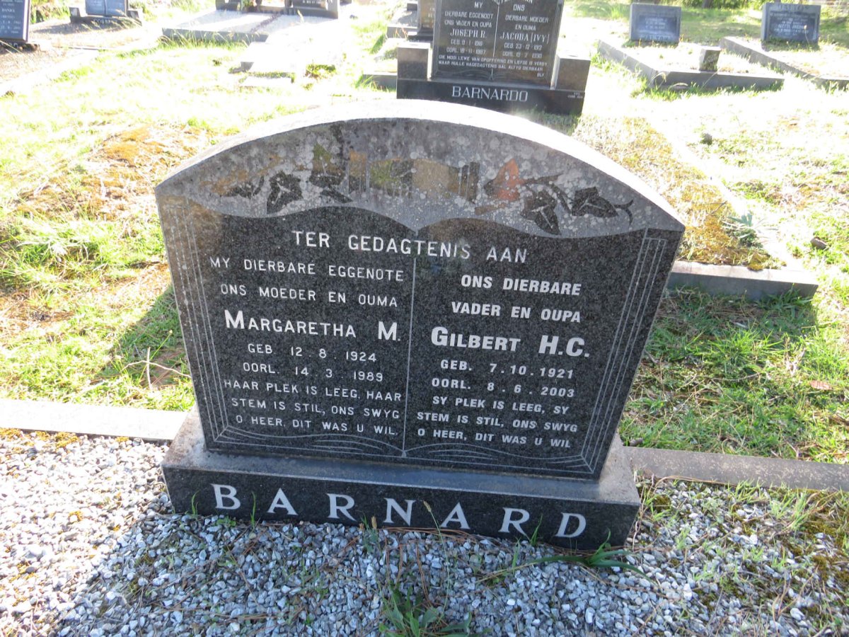 BARNARD Gilbert H.C. 1921-2003 &amp; Margaretha M. 1924-1989