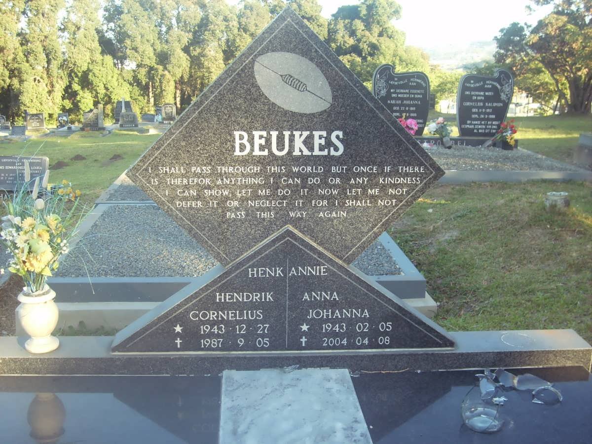 BEUKES Hendrik Cornelius 1943-1987 &amp; Anna Johanna 1943-2004