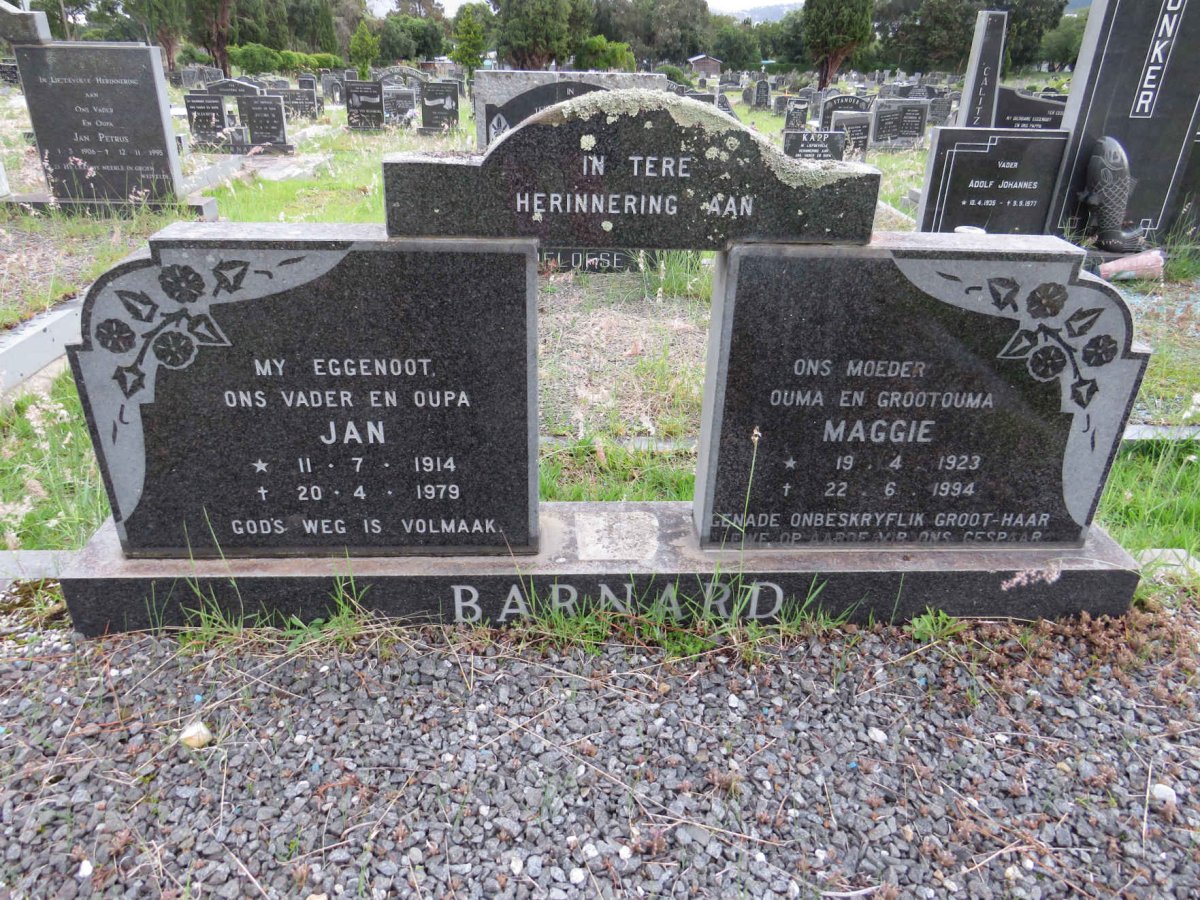 BARNARD Jan 1914-1979 & Maggie 1923-1994