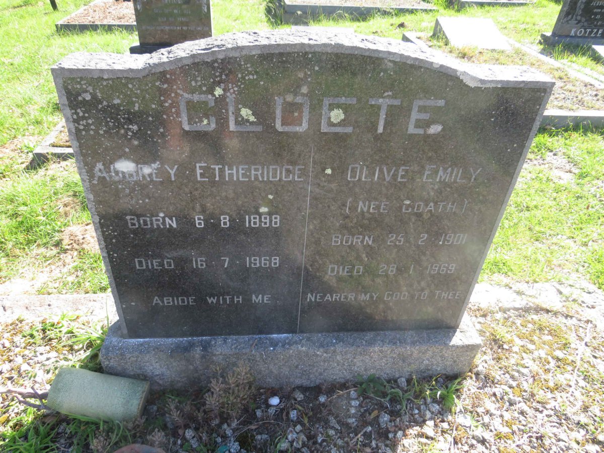 CLOETE Aubrey Etheridge 1898-1968 &amp; Olive Emily COATH 1901-1969