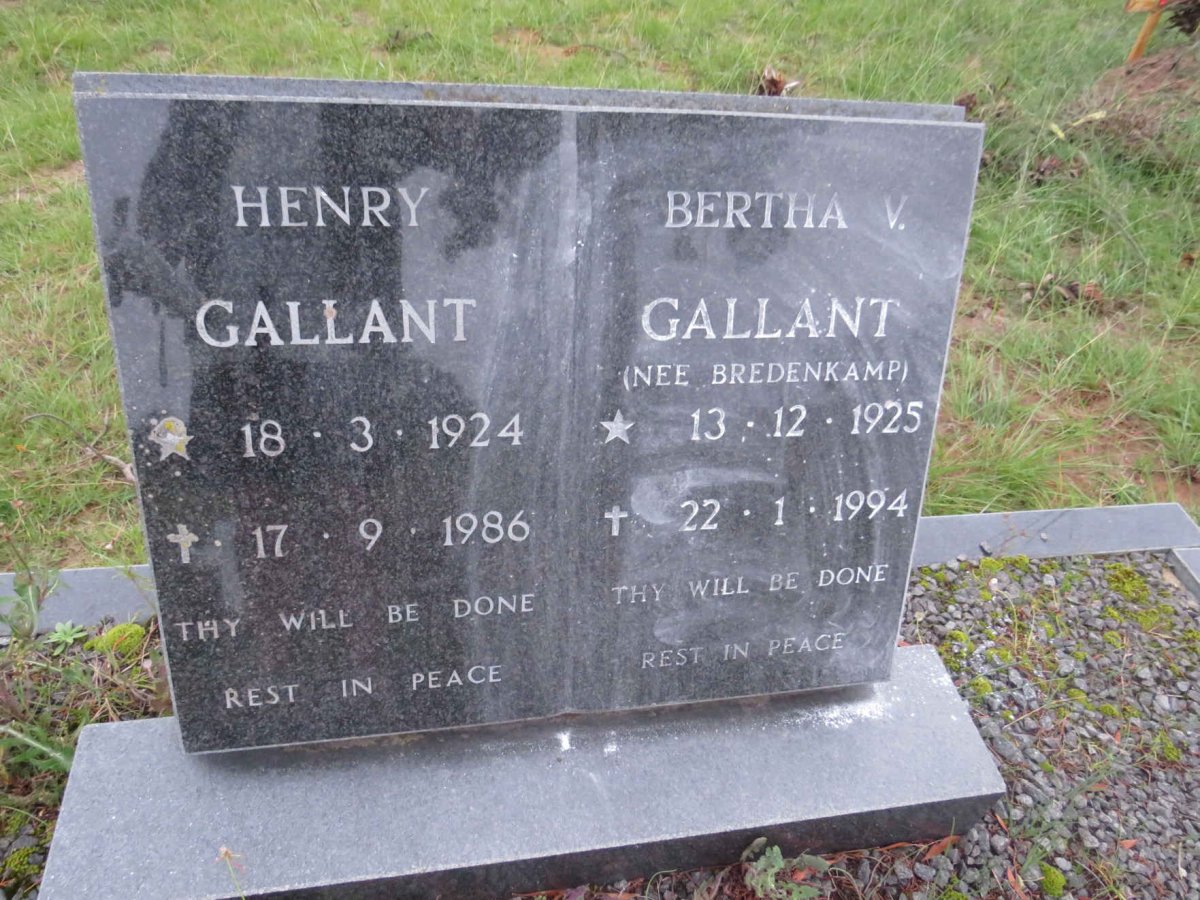 GALLANT Henry 1924-1986 & Bertha V. BREDENKAMP 1925-1994