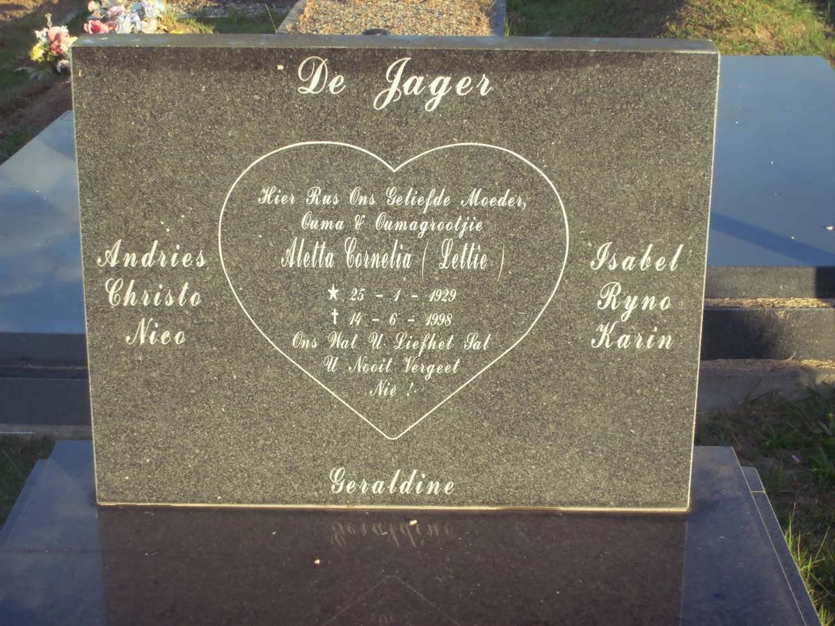 JAGER Aletta Cornelia, de 1929-1998