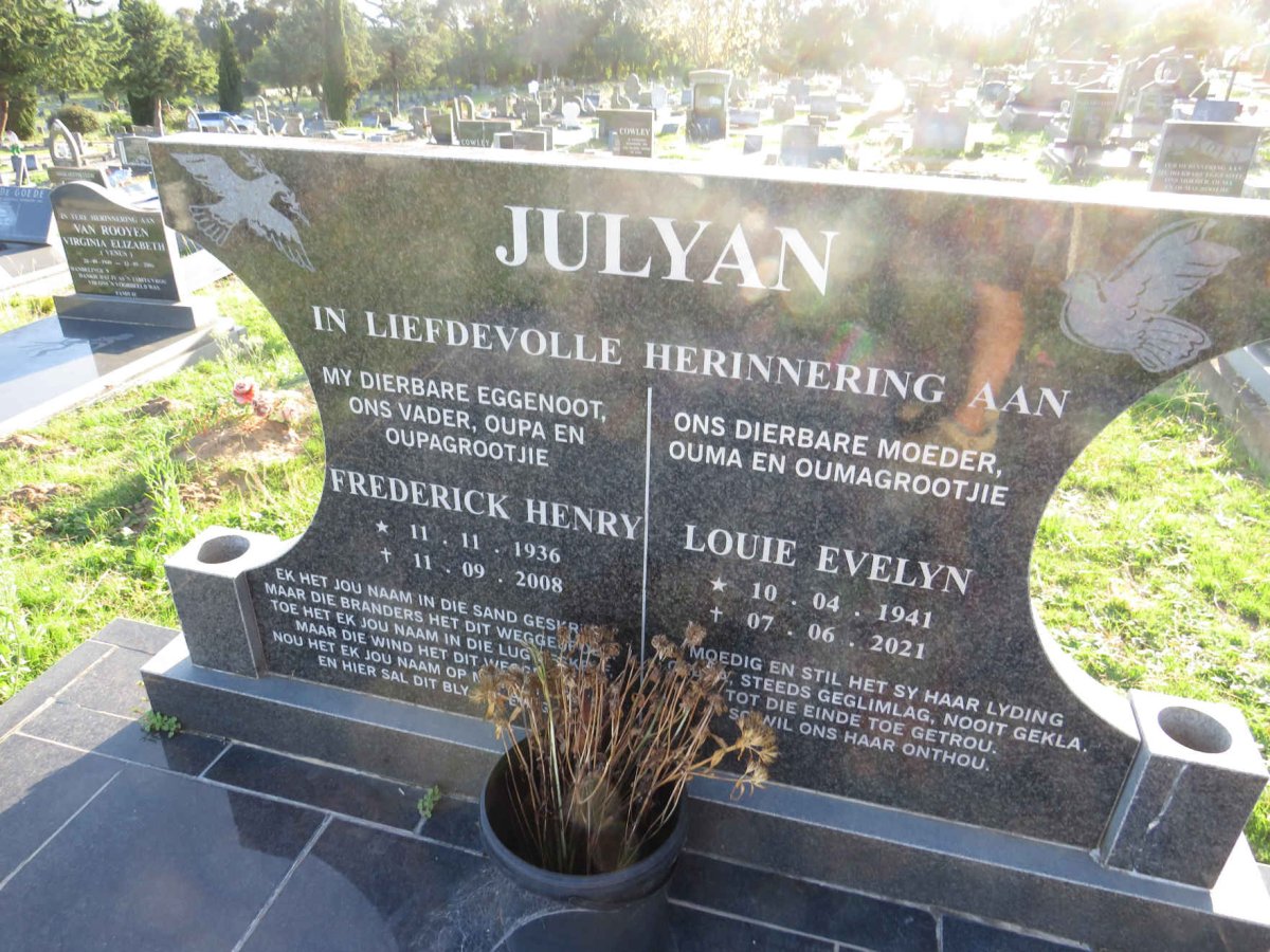JULYAN Frederick Henry 1936-2008 & Louie Evelyn 1941-2021