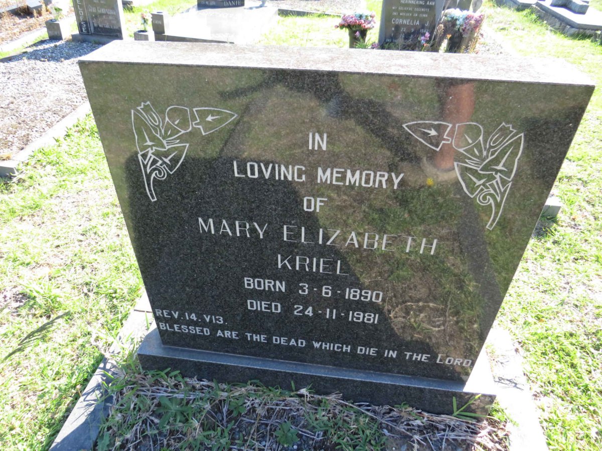 KRIEL Mary Elizabeth 1890-1981