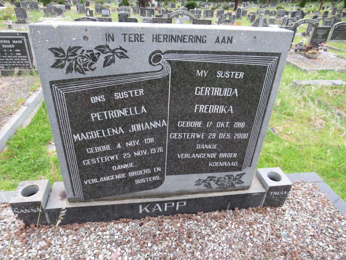 KAPP Petronella Magdelena Johanna 1911-1976 :: KAPP Gertuida Fredrika 1916-2000
