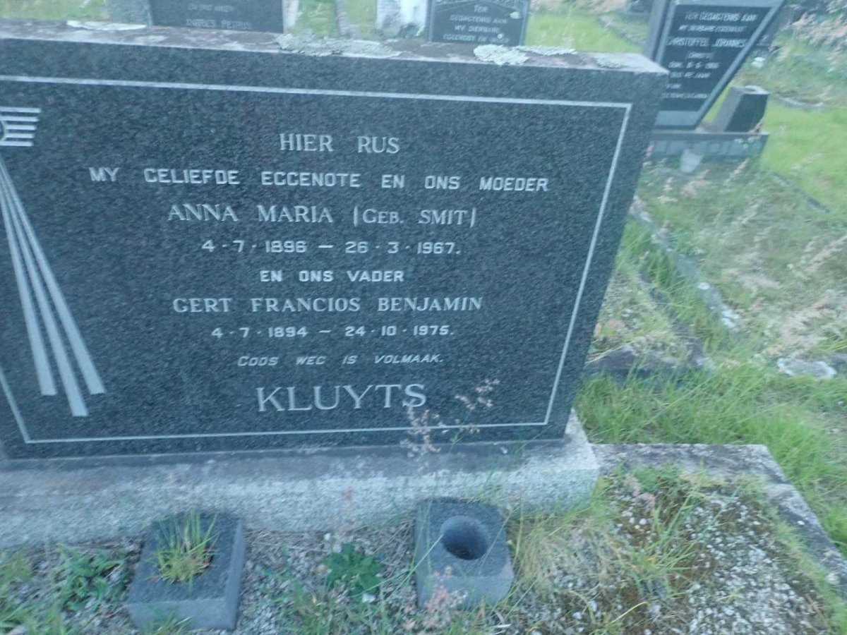 KLUYTS Gert Francois Benjamin 1894-1975 & Anna Maria SMIT 1896-1967