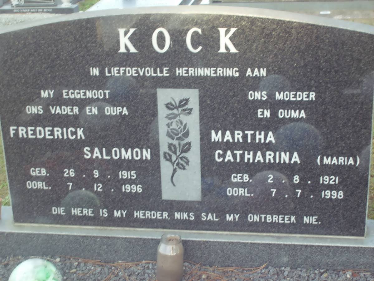 KOCK Frederick Salomon 1915-1996 &amp; Martha Catharina 1921-1998