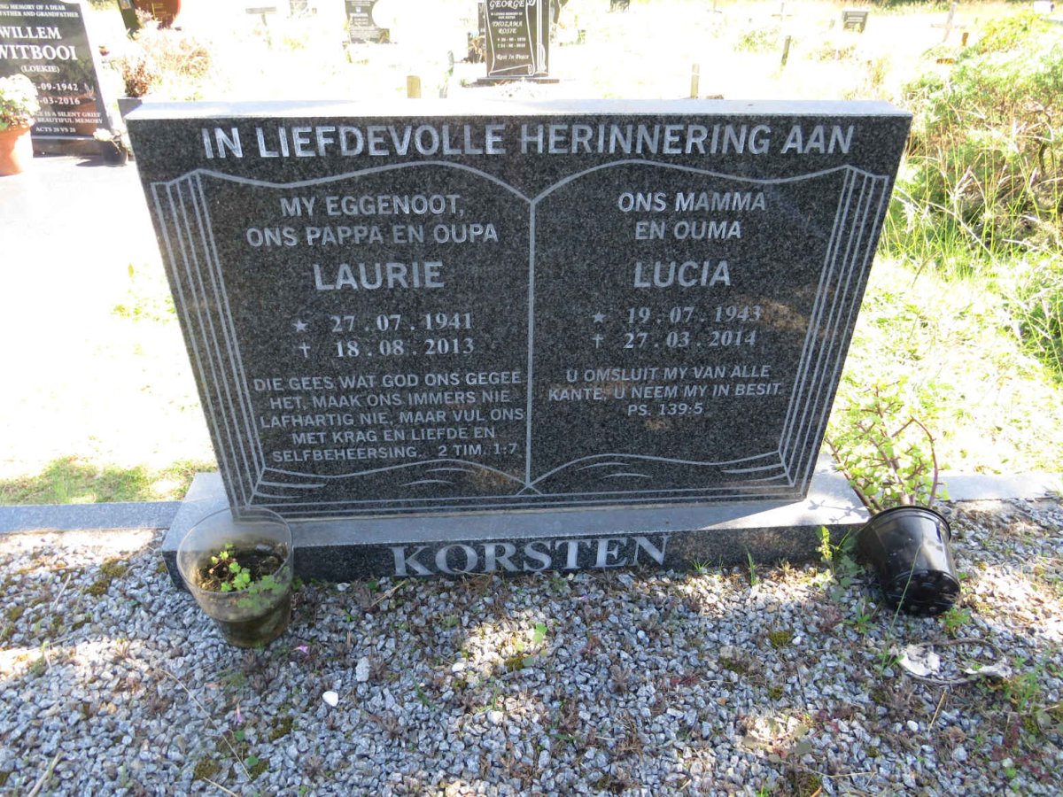 KORSTEN Laurie 1941-2013 &amp; Lucia 1943-2014