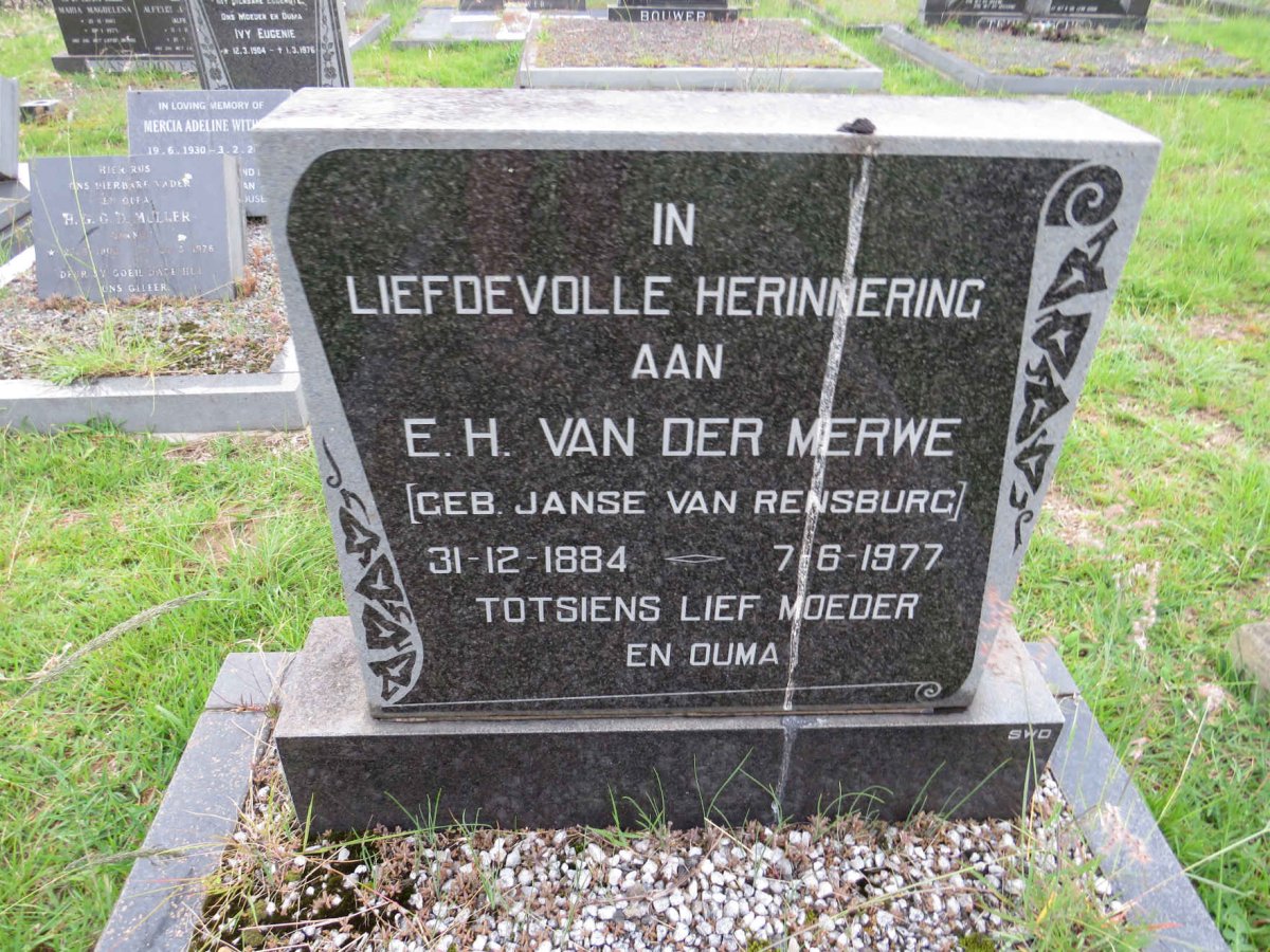 MERWE E.H., van der nee JANSE VAN RENSBURG 1884-1977