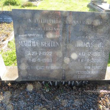 MATTHYS Thomas H.S. 1915-2000 &amp; Martha Gerdina 1922-1990
