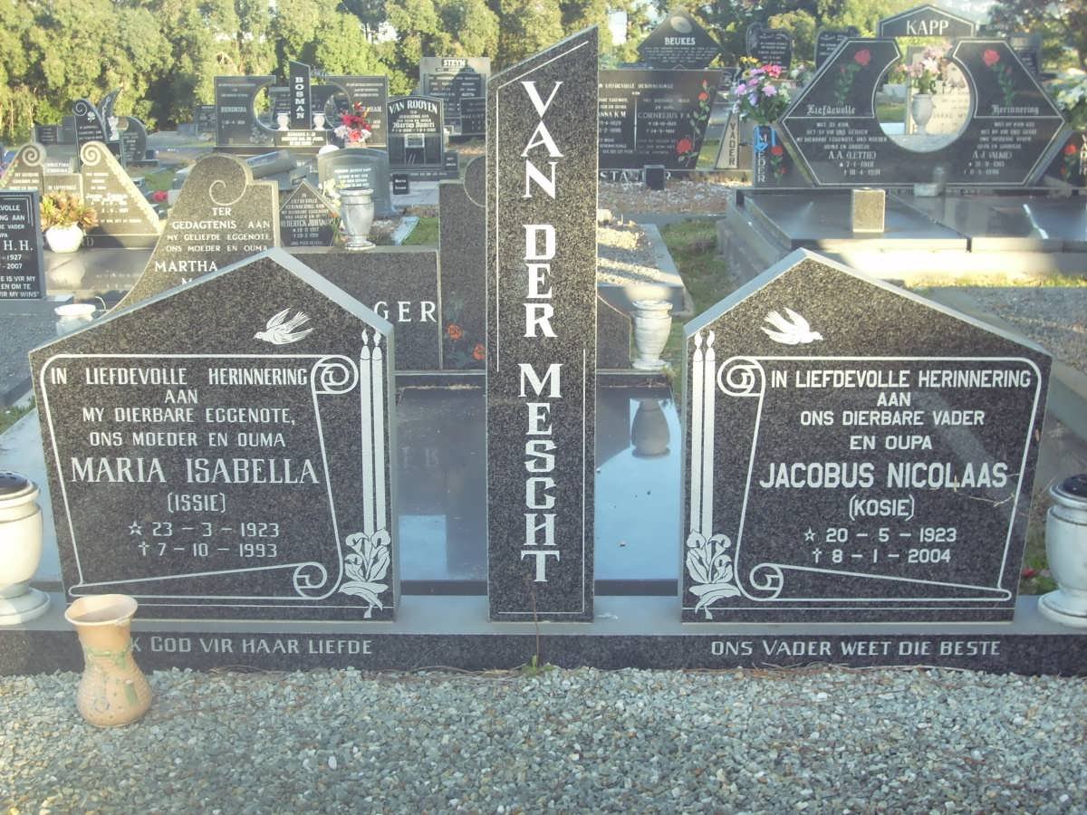 MESCHT Jacobus Nicolaas, van der 1923-2004 &amp; Maria Isadella 1923-1993