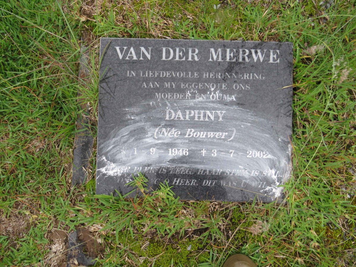 MERWE Daphny, van der nee BOUWER 1946-2002