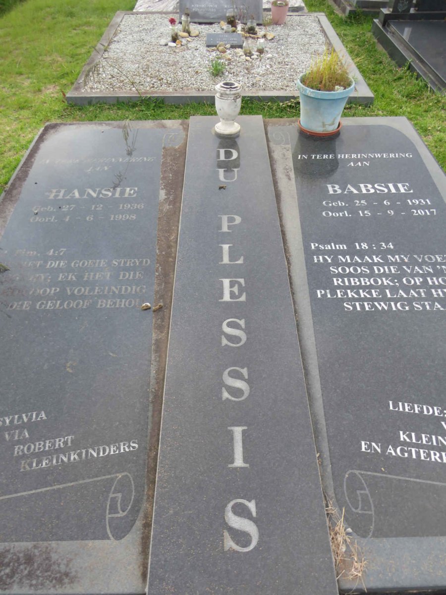 PLESSIS Hansie, du 1936-1998 & Babsie 1931-2017