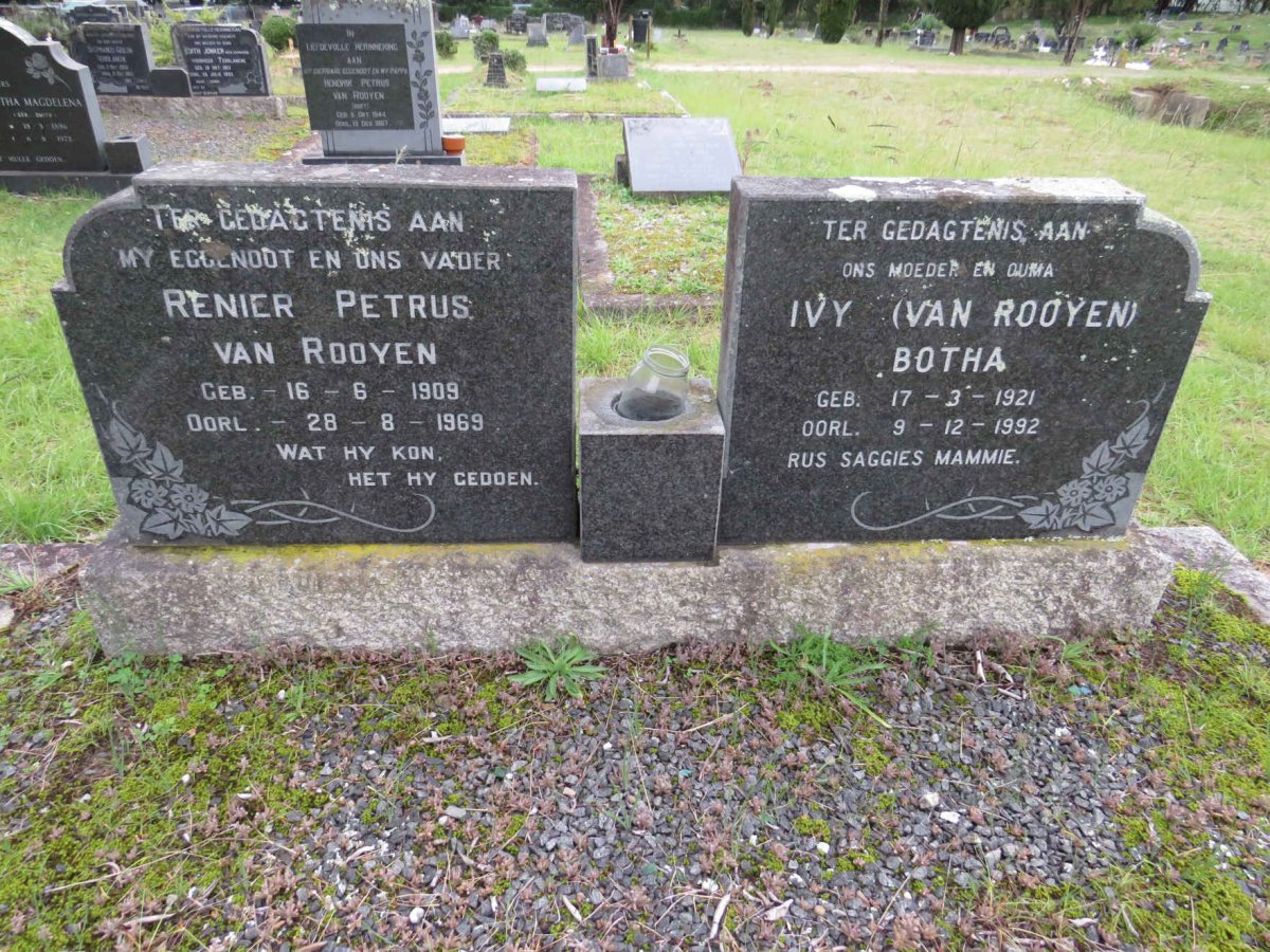 ROOYEN Renier Petrus, van 1909-1969 & Ivy BOTHA 1921-1992