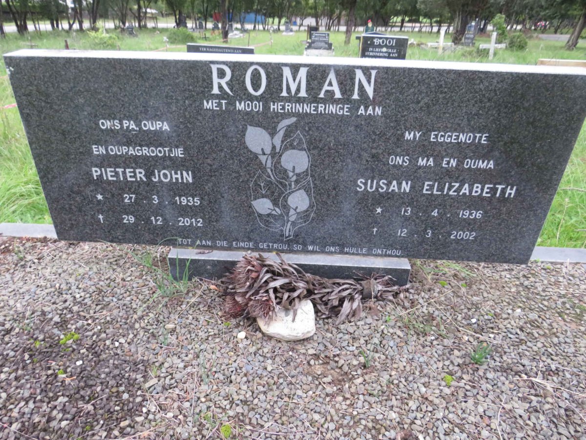 ROMAN Pieter John 1935-2012 & Susan Elizabeth 1936-2002