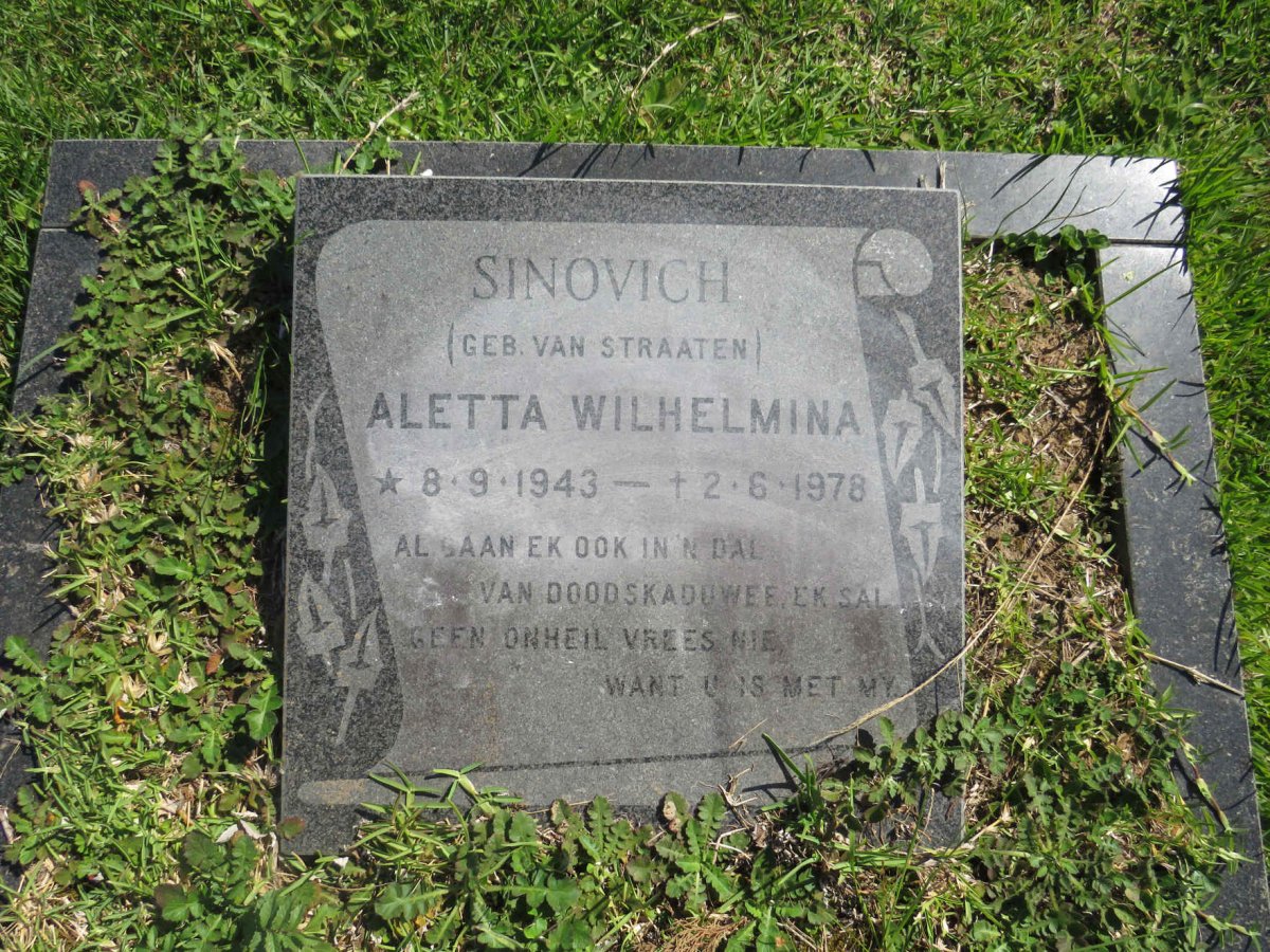 SINOVICH Aletta Wilhelmina nee VAN STRAATEN 1943-1979