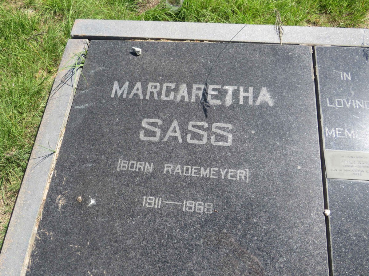 SASS Donald Robert 1893-1980 &amp; Margaretha RADEMEYER 1911-1968 :: SASS Peter 1946-1990
