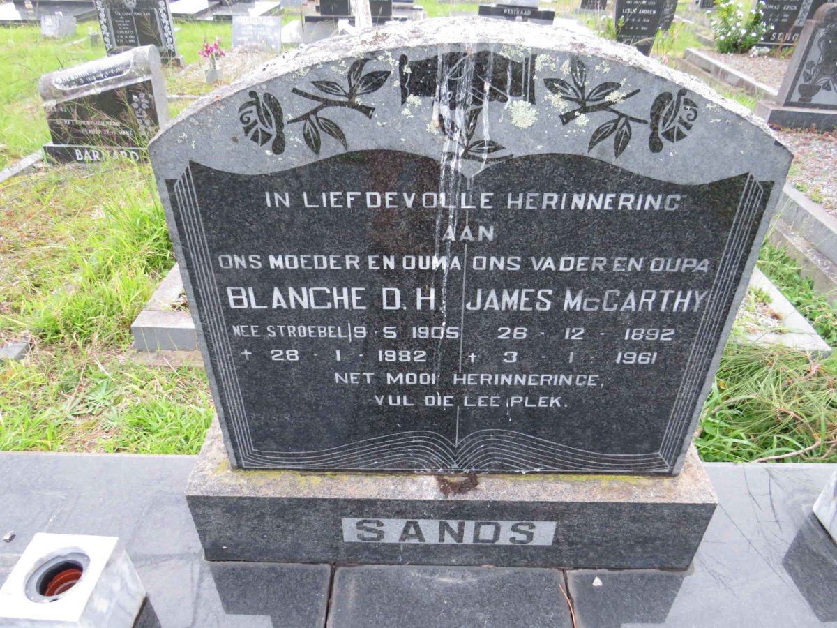 SANDS James McCarthy 1892-1961 & Blanche D.H. STROEBEL 1905-1982