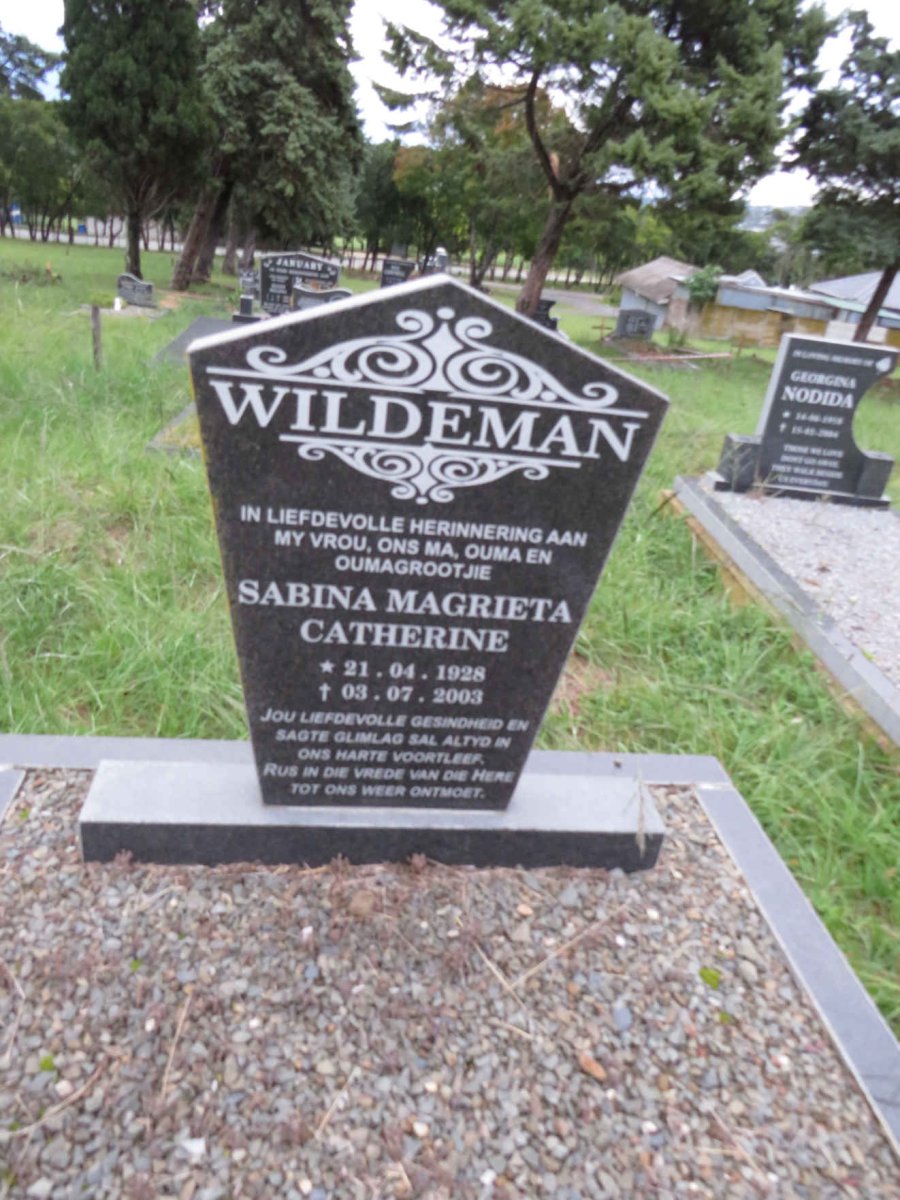 WILDEMAN Sabina Magrieta Catherine 1928-2003