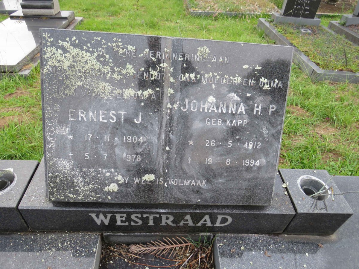 WESTRAAD Ernest J. 1904-1978 & Johanna H.P. KAPP 1912-1994