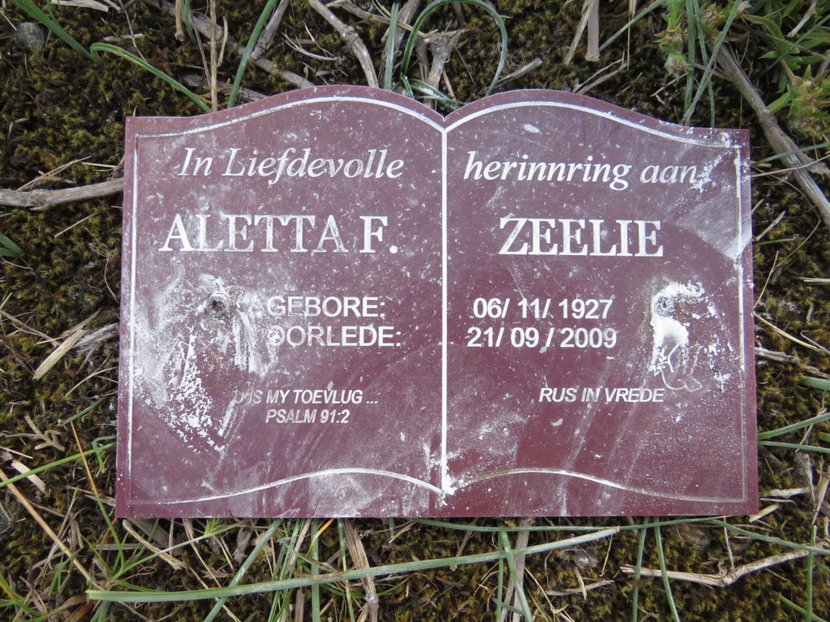 ZEELIE Aletta F. 1927-2009