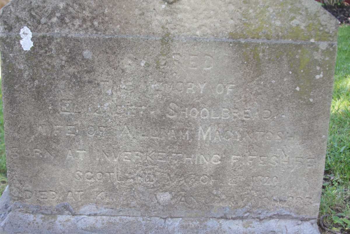MACINTOSH Elizabeth Shoolbread 1820-1883