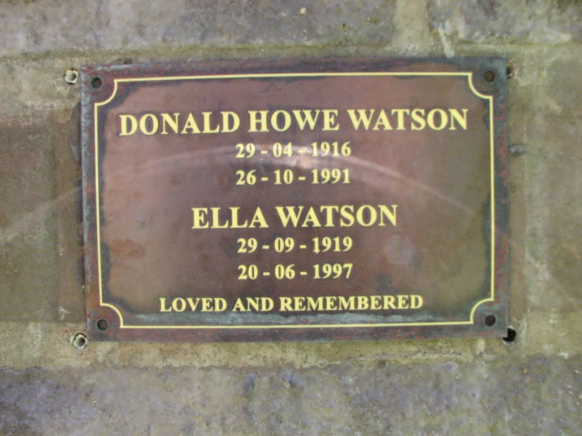 WATSON Donald Howe 1916-1991 &amp; Ella 1919-1997 
