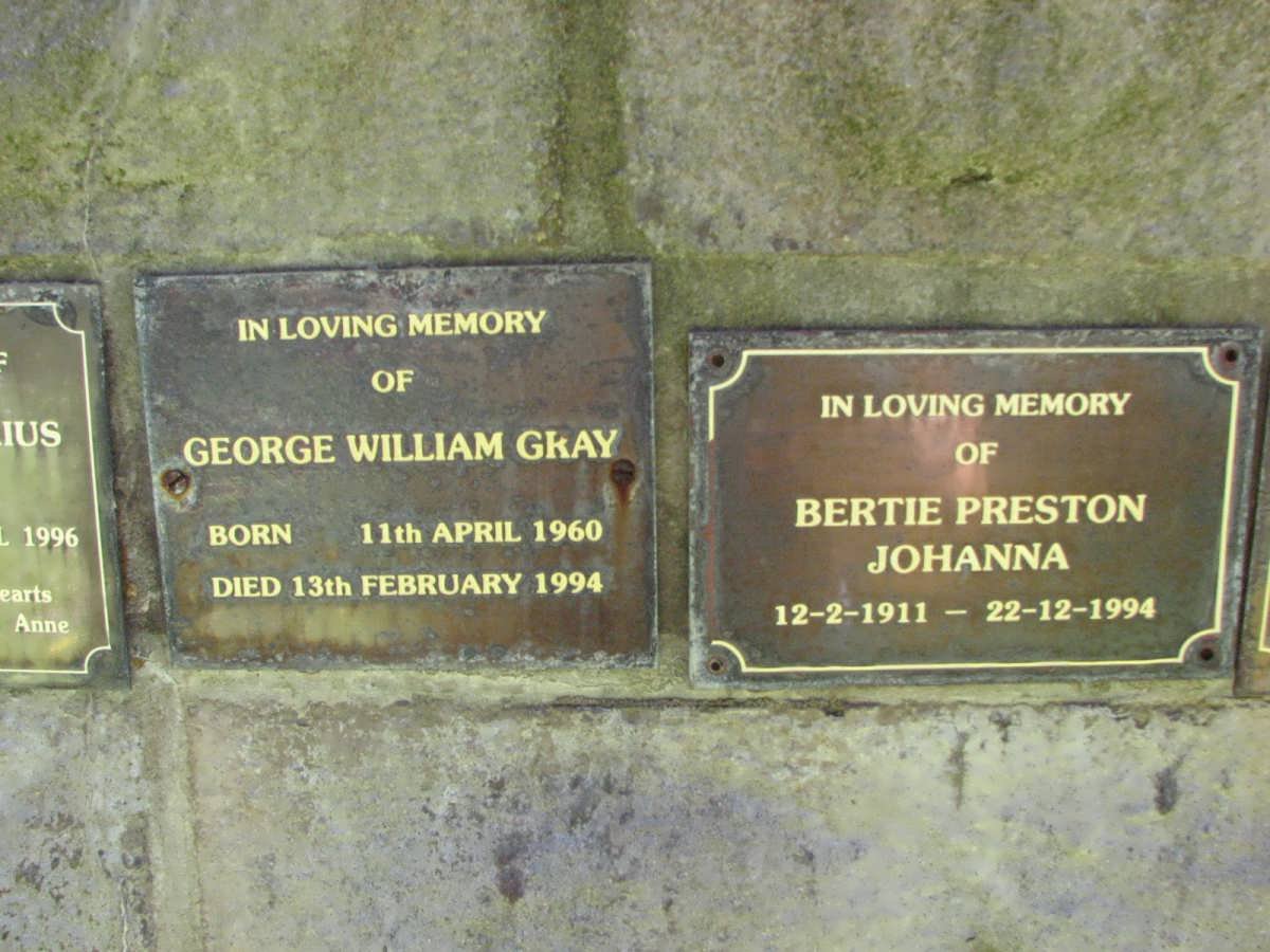 GRAY George William 1960-1994 :: PRESTON Bertie Johanna 1911-1994