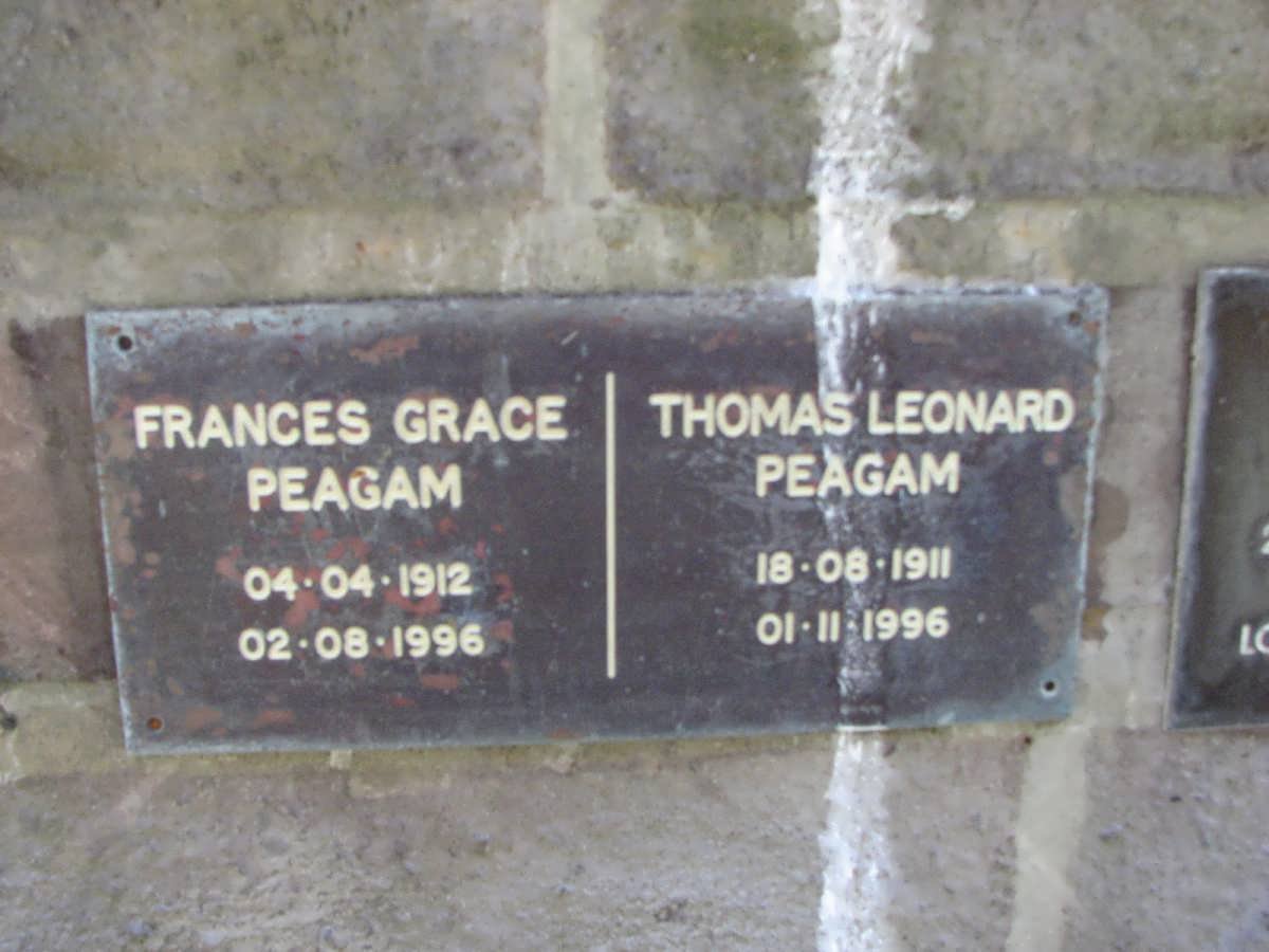 PEAGAM Thomas Leonard 1911-1996 &amp; Frances Grace 1912-1996