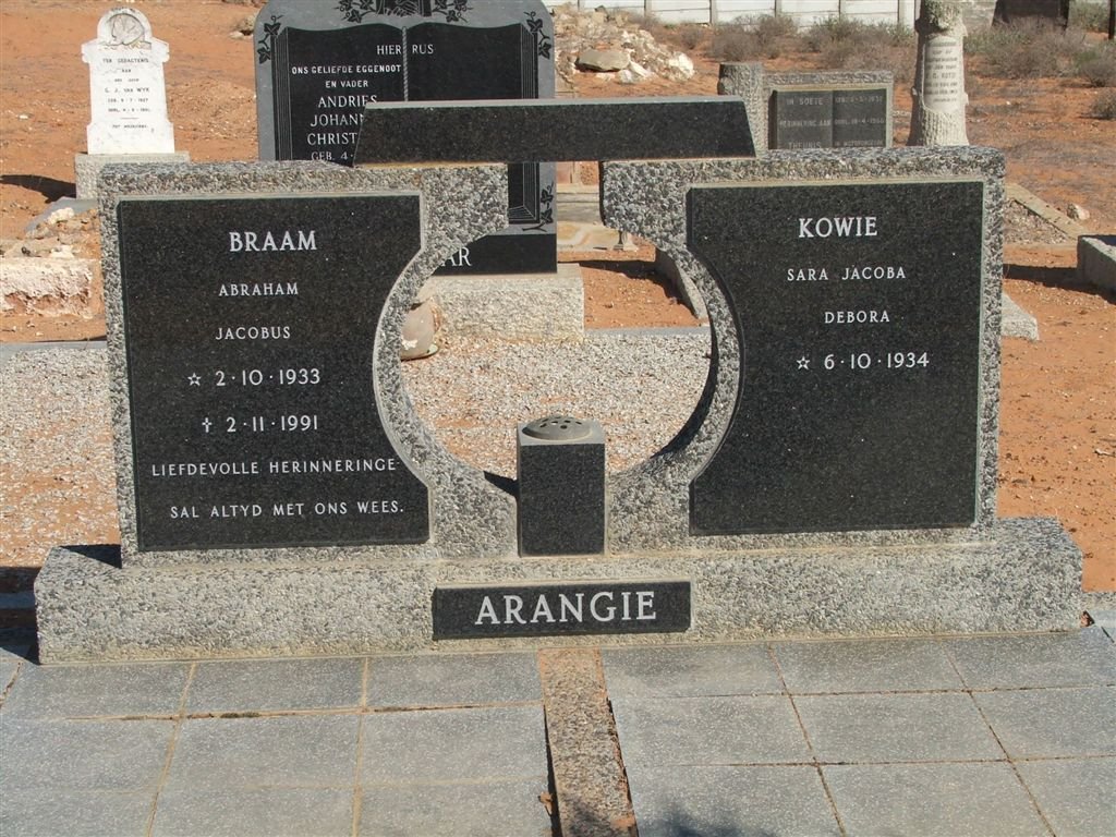 ARANGIE Abraham Jacobus 1933-1991 &amp; Sara Jacoba Debora 1934-