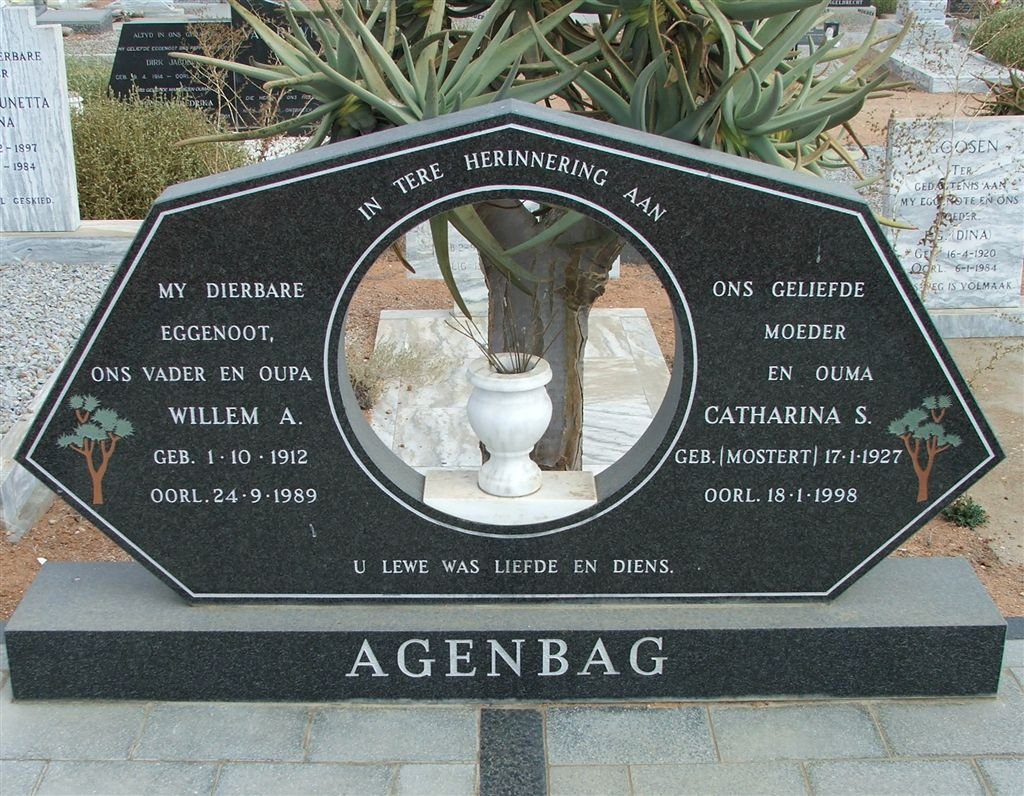 AGENBAG Willem A. 1912-1989 Catharina S. MOSTERT 1927-1998