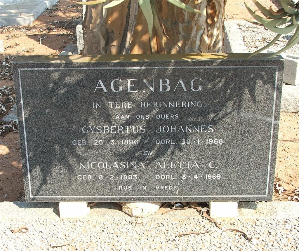 AGENBAG Gysbertus Johannes 1896-1968 &amp; Nicolasina Aletta C. 1893-1969