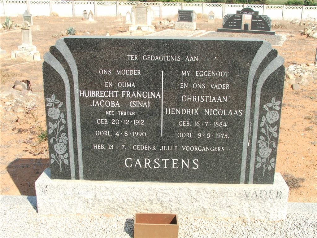 CARSTENS Christiaan Hendrik Nicolaas 1884-1973 &amp; Huibrecht Francina Jacoba TRUTER 1912-1990
