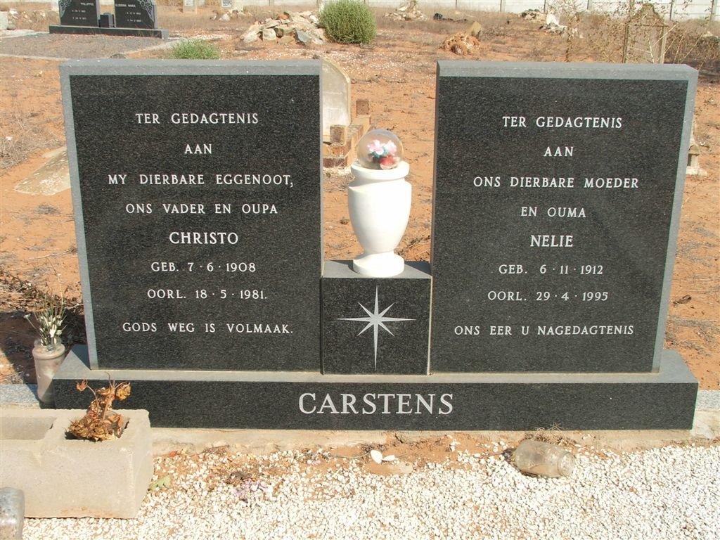 CARSTENS Christo 1908-1981 &amp; Nellie 1912-1995