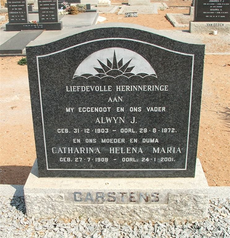 CARSTENS Alwyn J. 1903-1972 &amp; Catharina Helena Maria 1909-2001