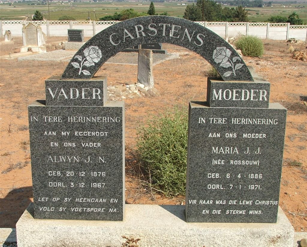 CARSTENS Alwyn J.N. 1876-1967 &amp; Maria J.J. ROSSOUW 1886-1971
