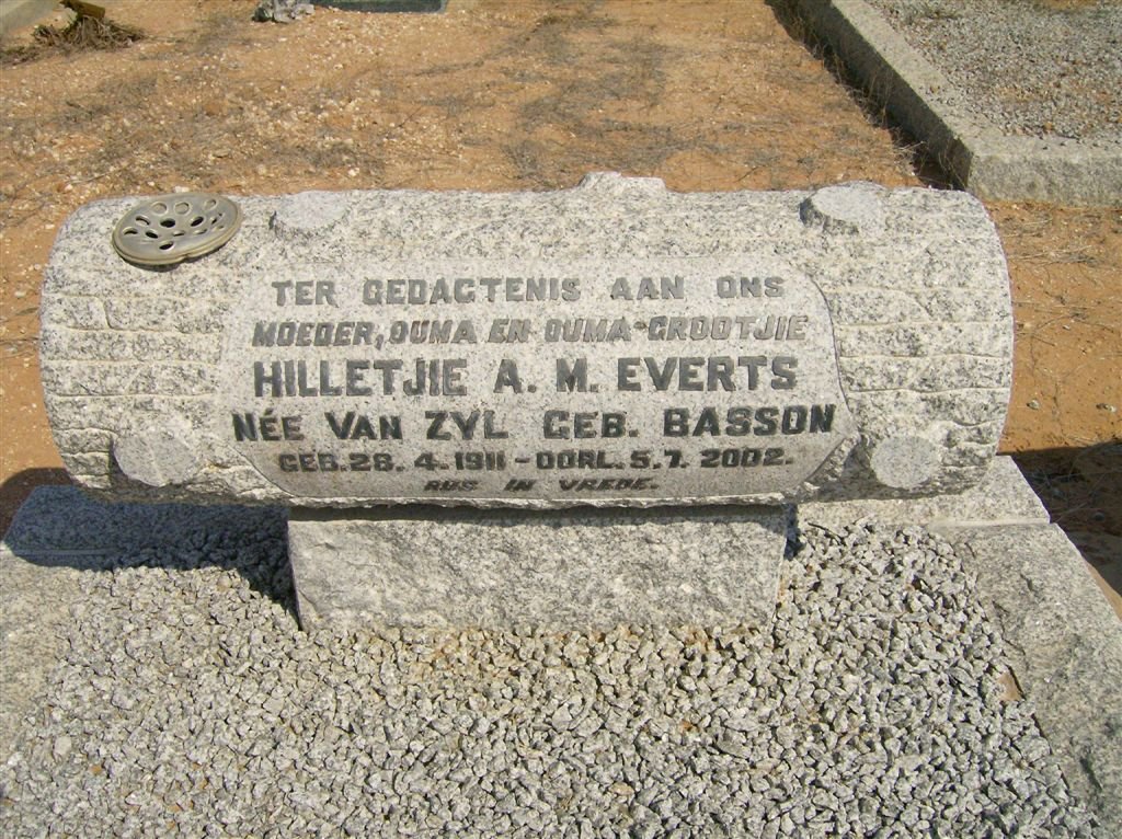 EVERTS Hilletjie A.M. formerly VAN ZYL nee BASSON 1911-2002