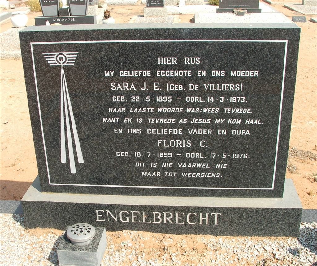 ENGELBRECHT Floris C. 1899-1976 &amp; Sara J.E. DE VILLIERS 1895-1973
