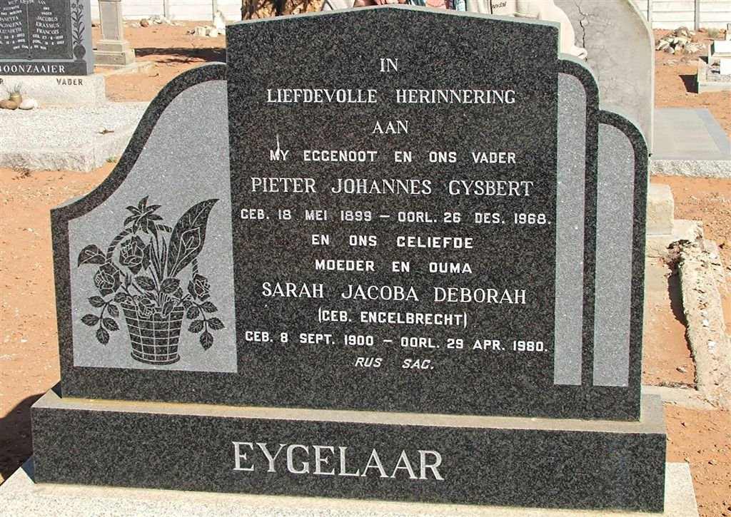 EYGELAAR Pieter Johannes Gysbert 1899-1968 &amp; Sarah Jacoba Deborah ENGELBRECHT 1900-1980