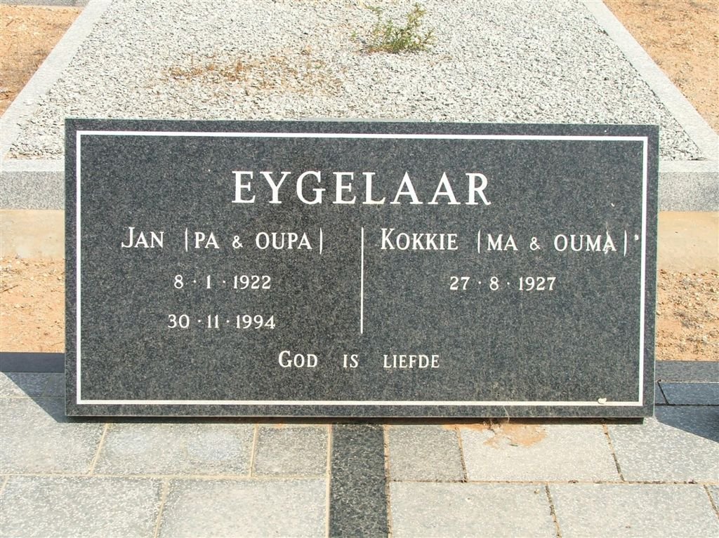 EYGELAAR Jan 1922-1994 &amp; Kokkie 1927-