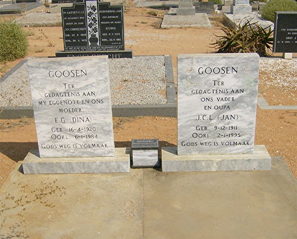 GOOSEN J.C.L. 1911-1995 &amp; E.G. 1920-1984 :: GOOSEN Johannes Benjamin 1952-2007