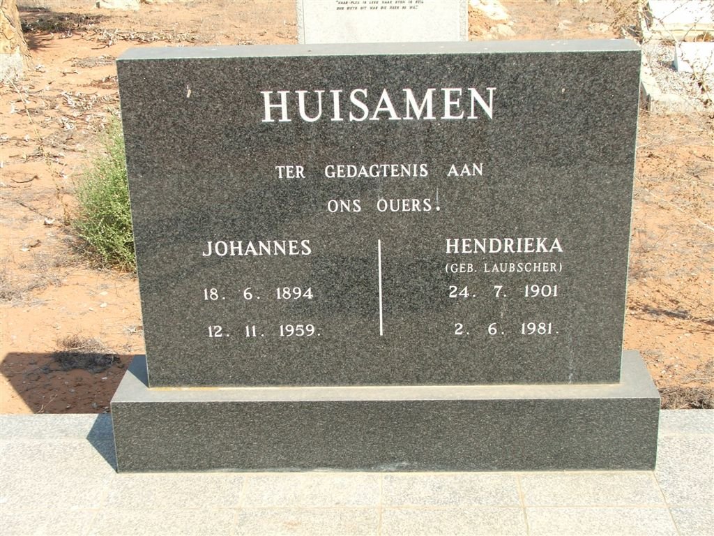 HUISAMEN Johannes 1894-1959 &amp; Hendrieka LAUBSCHER 1901-1981
