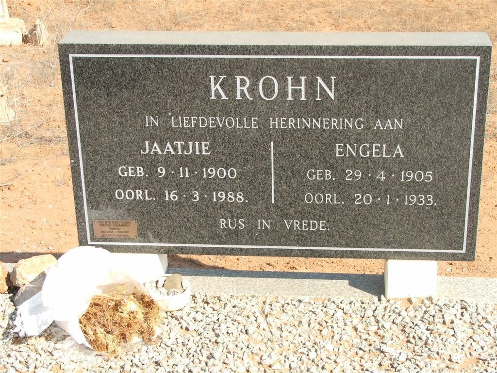 KROHN Jaatjie 1900-1988 &amp; Engela 1905-1933