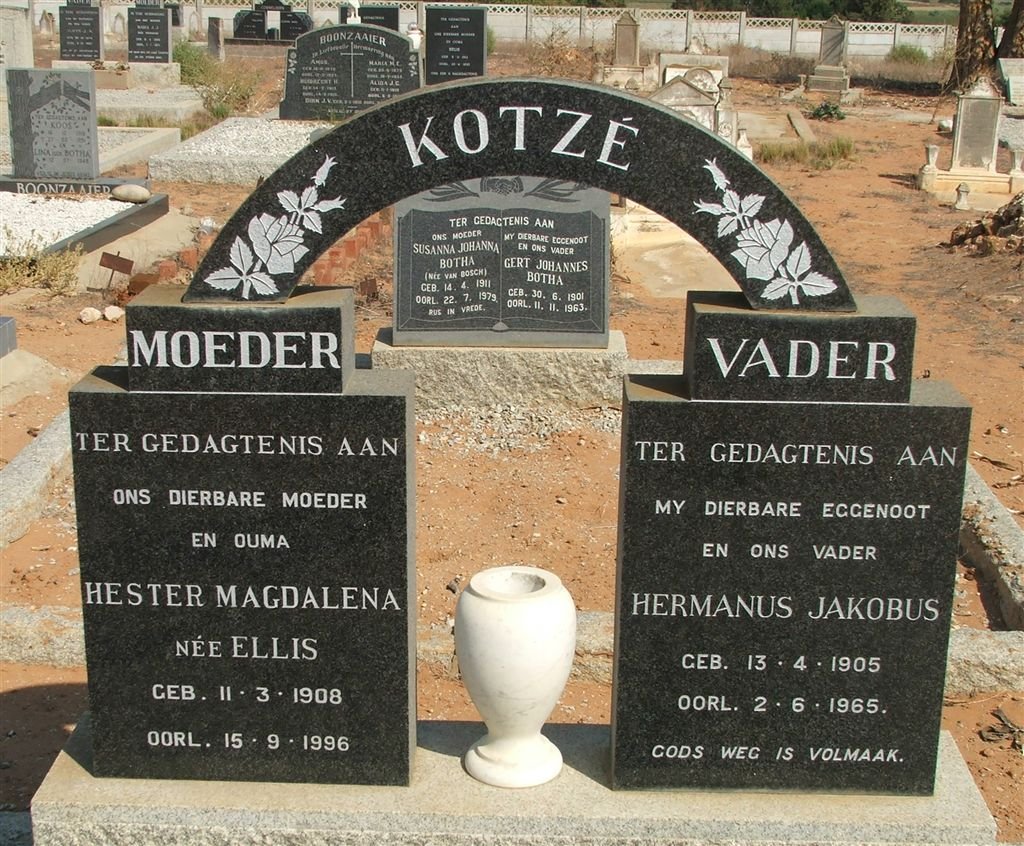 KOTZÉ Hermanus Jakobus 1905-1965 &amp; Hester Magdalena ELLIS 1908-1996