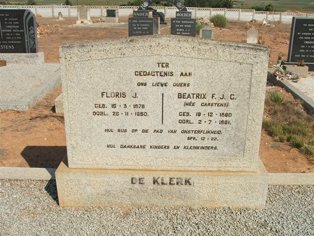 KLERK Floris J., de 1878-1950 &amp; Beatrix F.J.G. CARSTENS 1880-1961