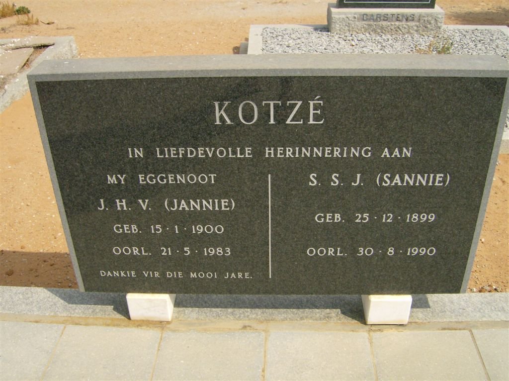KOTZÉ J.H.V. 1900-1983 &amp; S.S.J. 1899-1990
