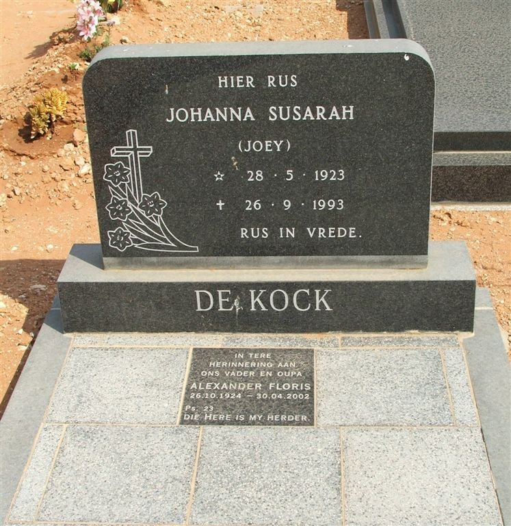 KOCK Alexander Floris, de 1924-2002 &amp; Johanna Susarah 1923-1993